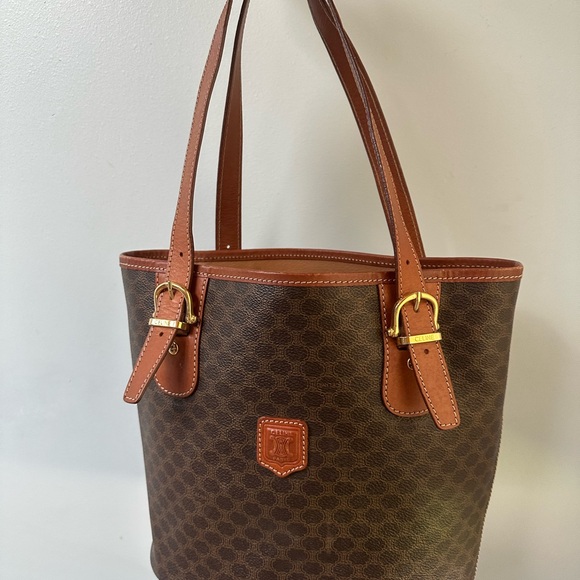 Celine Brown Macadam Tote Bag with Leather Trim - Picture 1 of 14